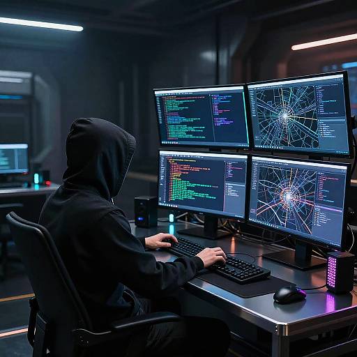 Cyberpunk Hacker's Futuristic Workspace