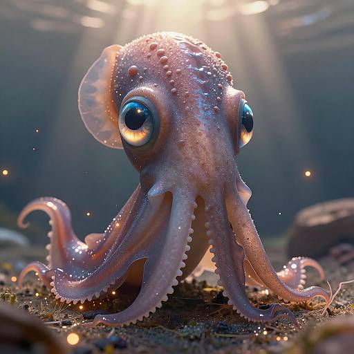 Adorable Baby Kraken with Glowing Eyes