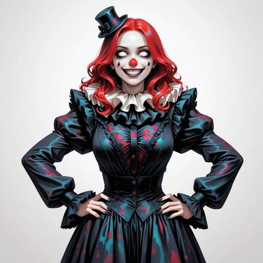 Crimson-Haired Clown Girl in Horror Style Crimson-Haired Clown Girl in Horror Style