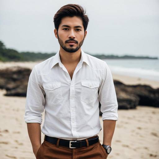 Stylish Man in White Shirt at Beach