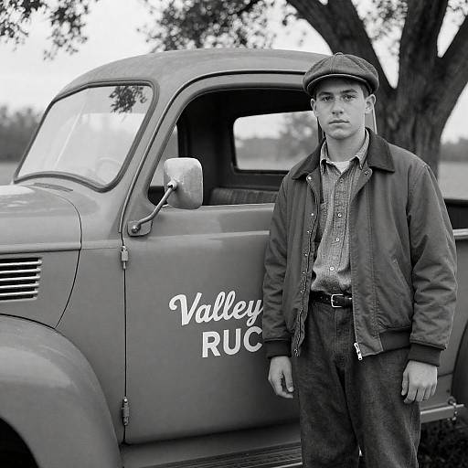 Vintage Pickup: A Timeless Black-and-White Scene