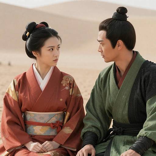 Traditional Asian Characters in Desert Setting