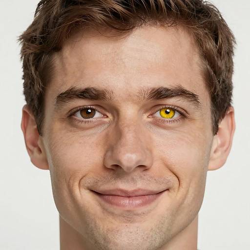 Man's Face with Contrasting Eyes and Expressions