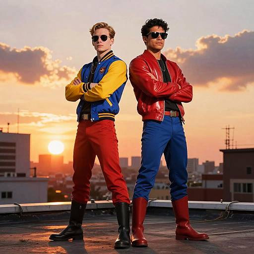 Stylish Superheroes Back-to-Back Pose