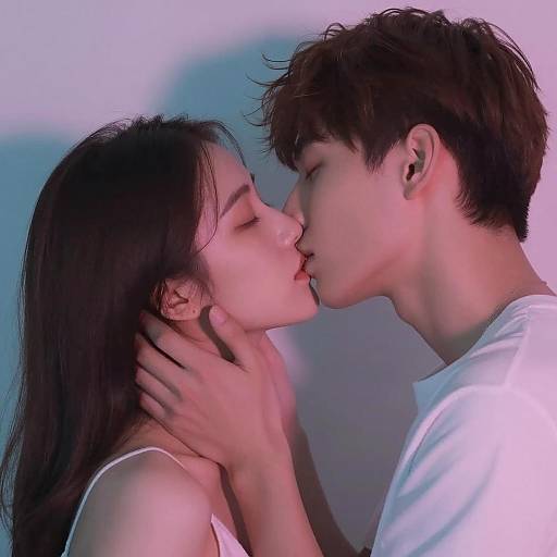 Romantic Couple Kissing in Soft Lighting
