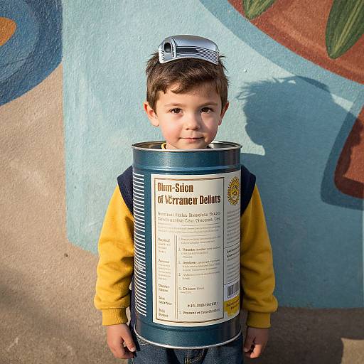 Boy in Detailed Tin Can Costume