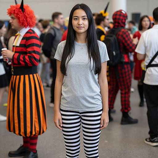 Woman and Man in Striped Costumes