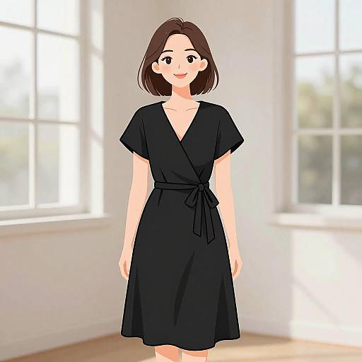 Chic Smiling Woman in Black Dress