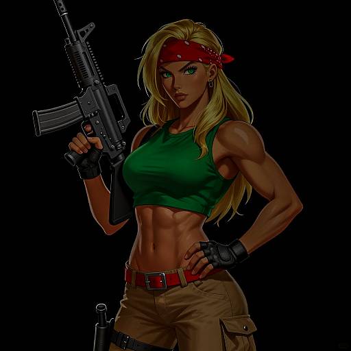 Muscular Blonde Woman Holding Assault Rifle