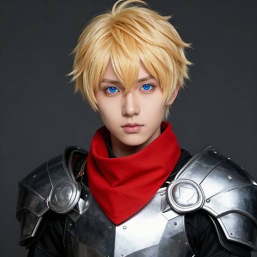 Blonde Boy in Black Silver Armor