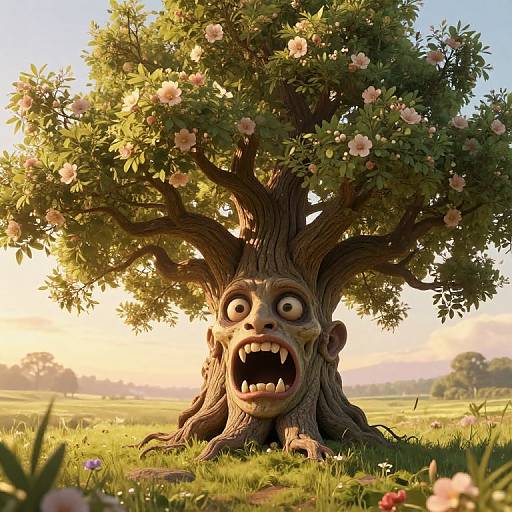 Whimsical Ancient Tree with Grotesque Face
