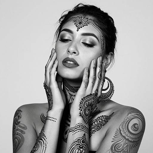 Moody Black-and-White Henna Portrait