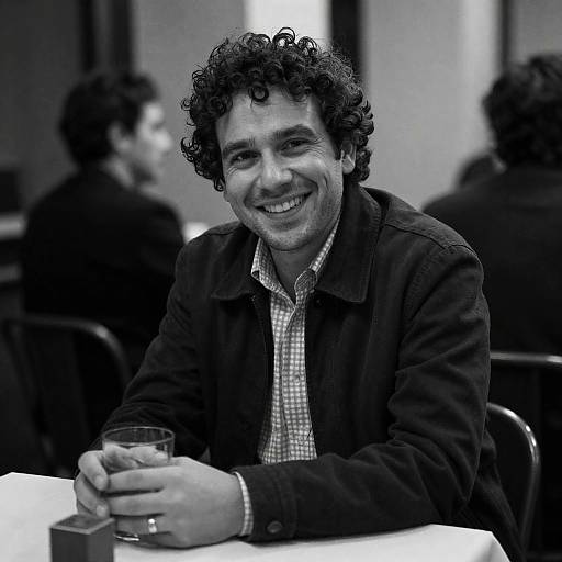 Smiling Man in Black and White Photo