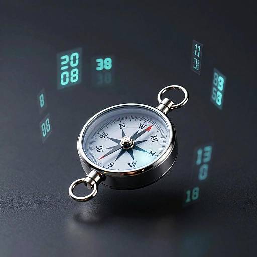Futuristic Chrome Compass with Digital Coordinates