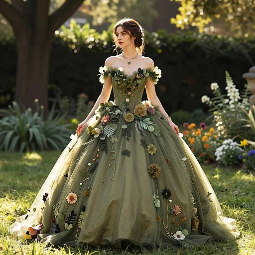 Olive Green Foliage Ball Gown Portrait