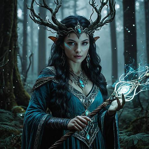 Fae Enchantress Casting Spell in Dark Forest