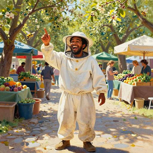 Joyful Beekeeper at Outdoor Farmers' Market