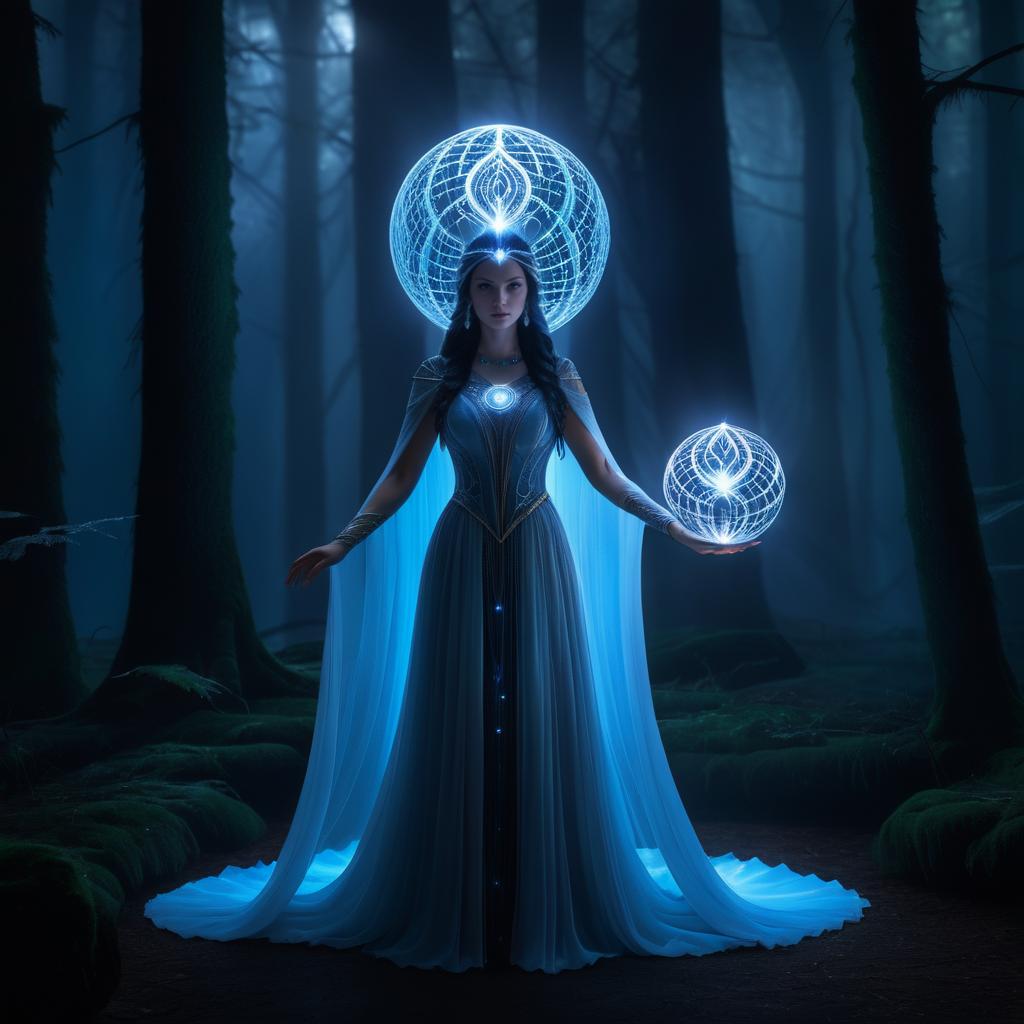 Celestial Priestess in a Mystic Forest