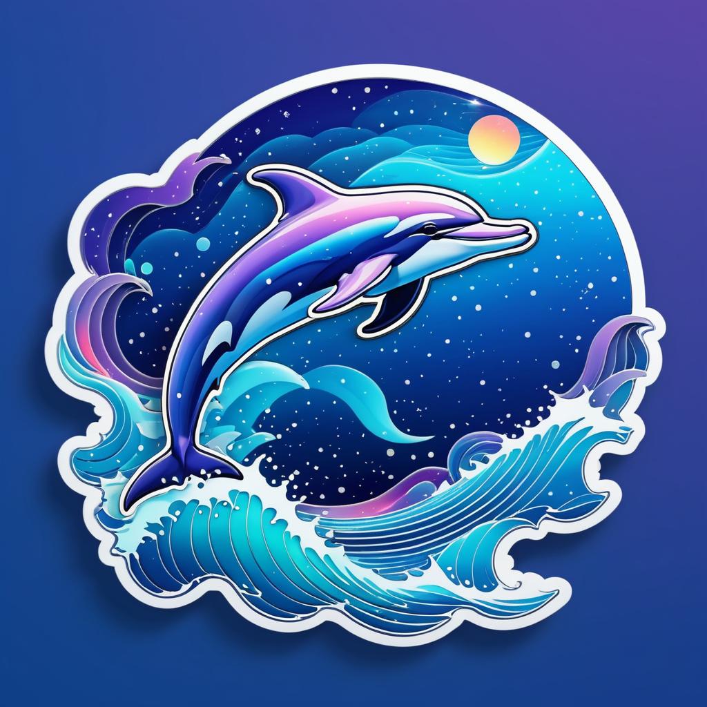 Vibrant Dolphin Flying in Night Sky