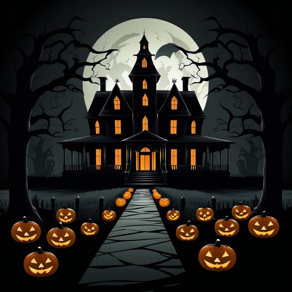 Eerie Halloween Haunted House Illustration