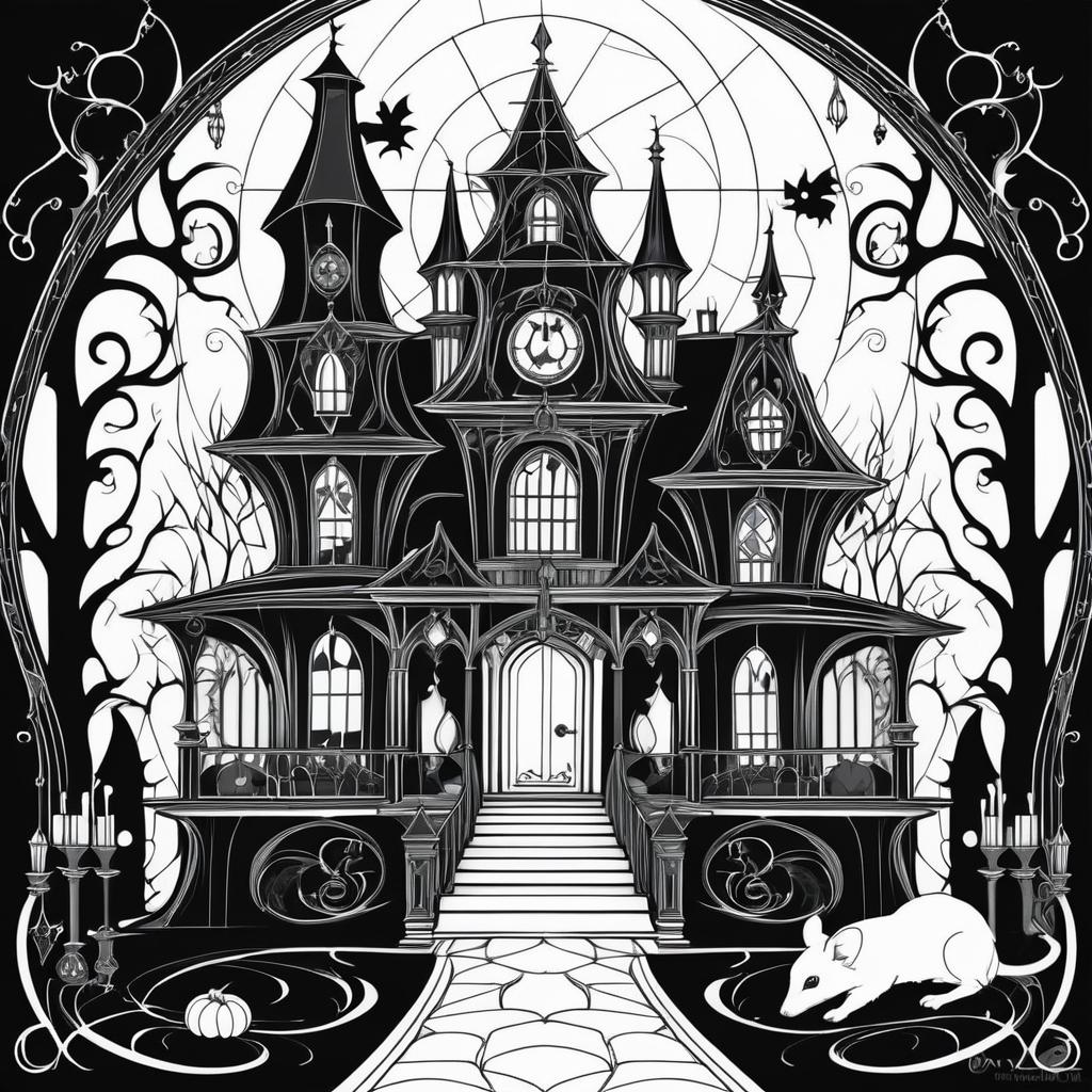 Gothic Line Art of Witch's Familiar