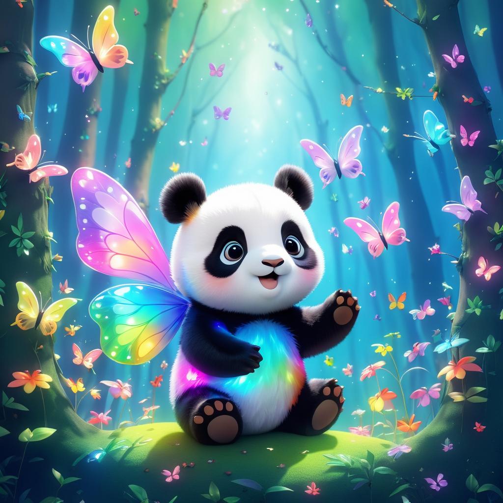 Charming Baby Panda and Butterflies in Fantasy