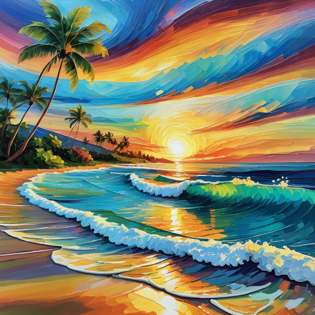 Tranquil Hawaiian Beach in Van Gogh Style