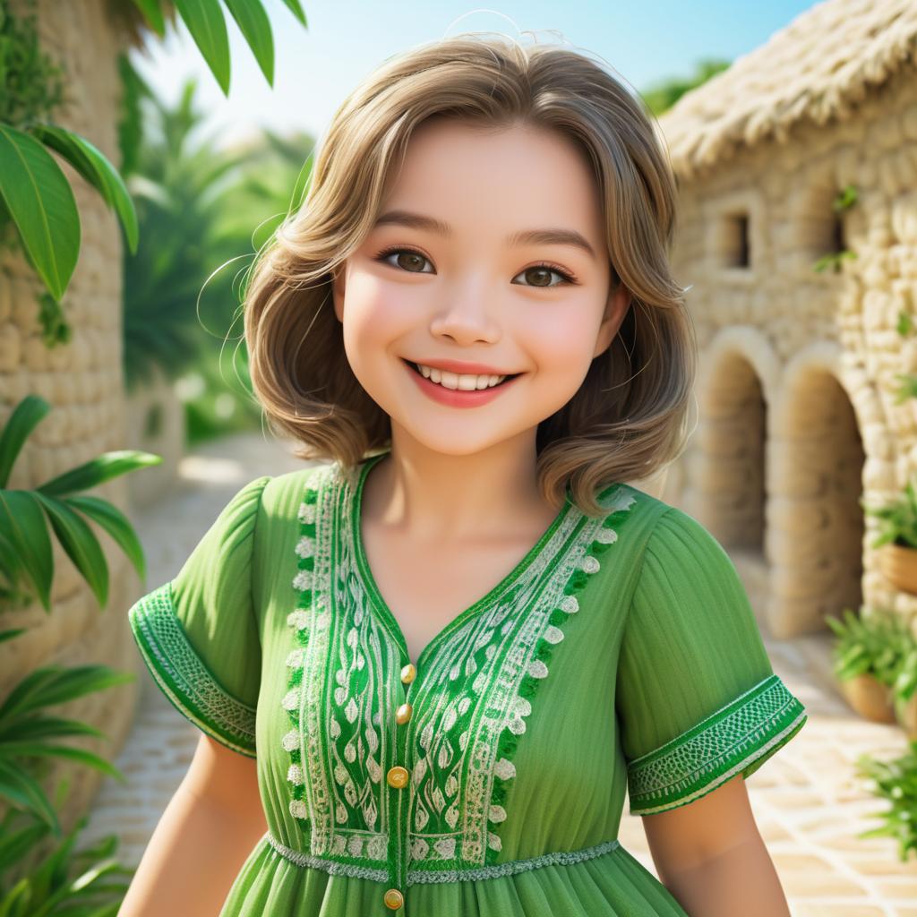 Joyful Emilia in Woven Tunic Portrait