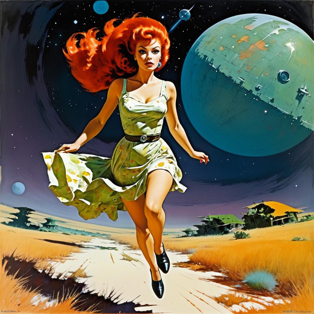 Retro Sci-Fi Escape: Red-Haired Woman