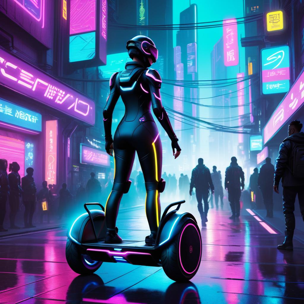 Cyberpunk Artist with Neon Segway