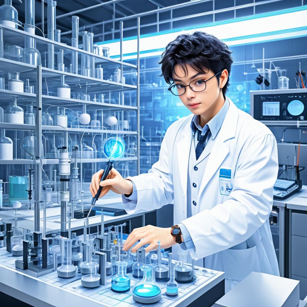 Whimsical Scientist in High-Tech Lab