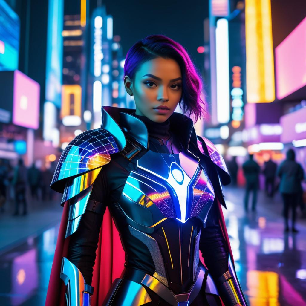 Futuristic Hero in Cyberpunk City