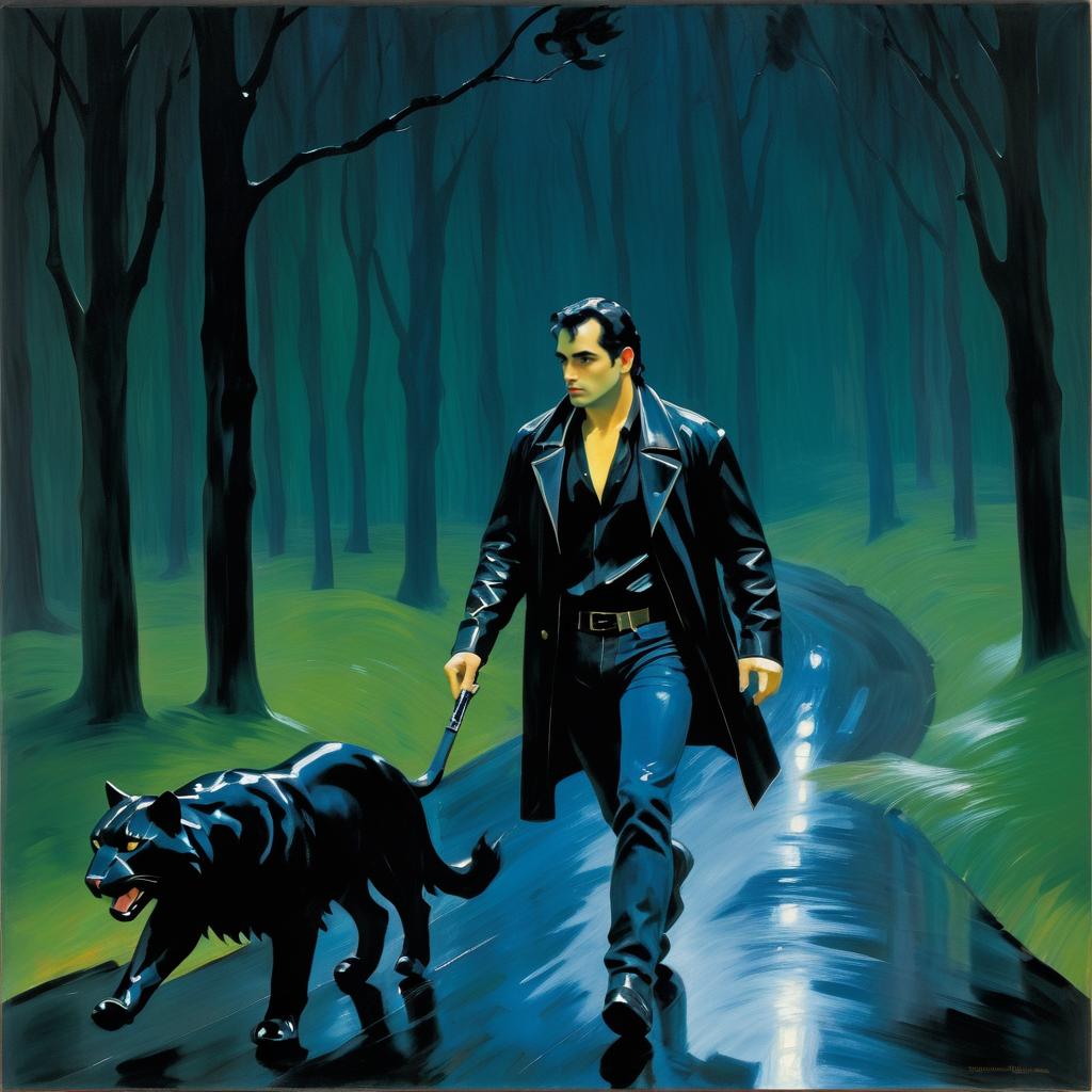 Nocturnal Stroll: Man and Panther