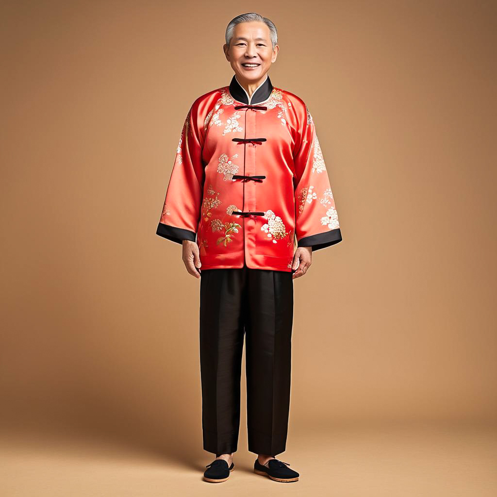 Elderly Man in Red Tang Suit