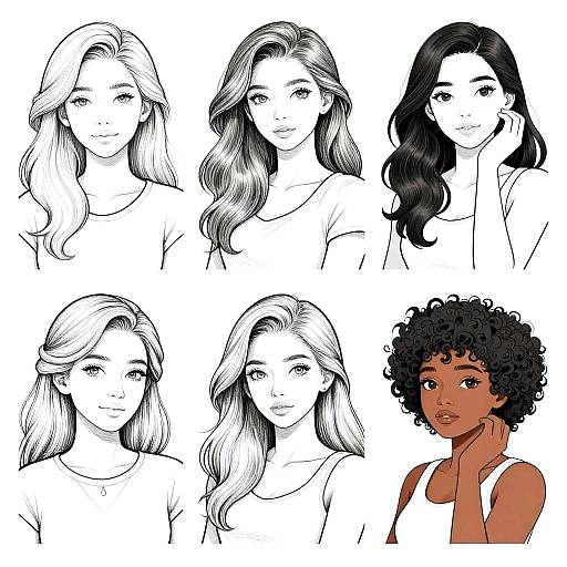 Realistic Diverse Women Coloring Pages