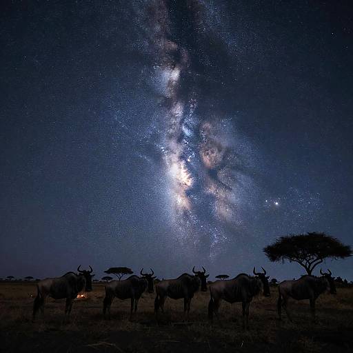 Wildebeest Silhouettes Under Starry Sky