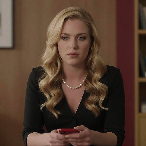 Blonde Woman in Black with Red Accent