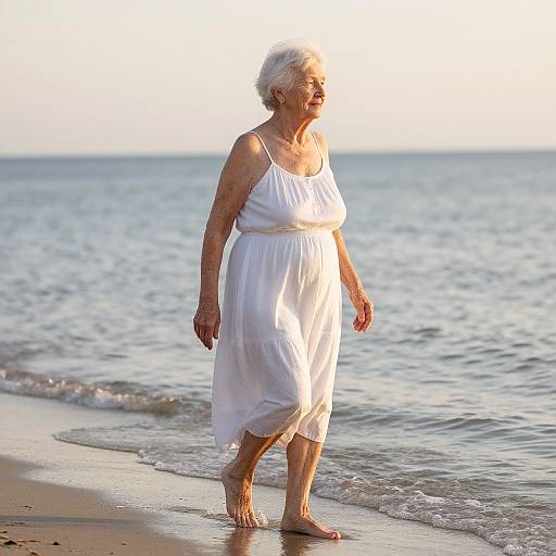 Graceful Elderly Woman Walking Beach