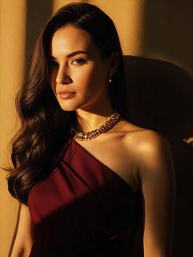 Elegant Woman in Burgundy One-Shoulder Dress