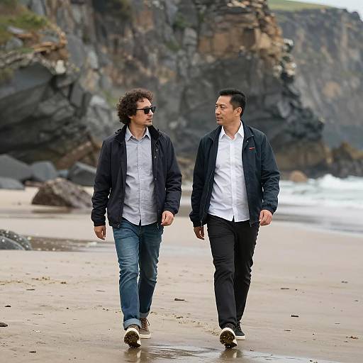 Two Men Strolling on a Beach