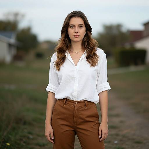 Casual Woman Posing in White Shirt