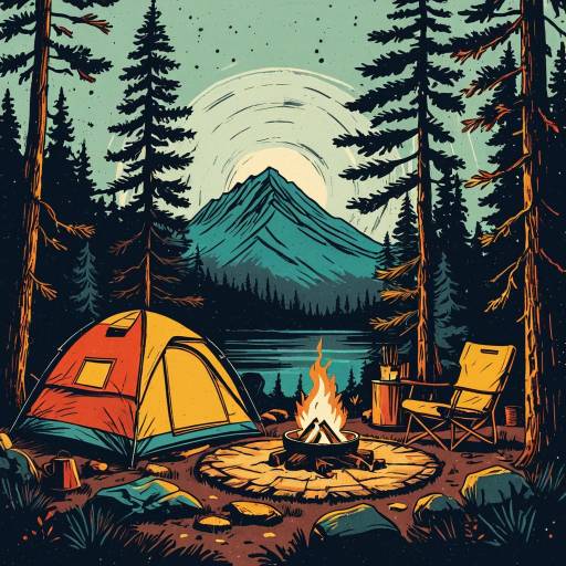 Retro Camping Scene Illustration