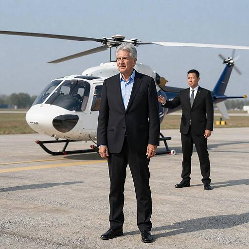 Middle-Aged Executive at Helicopter Airstrip