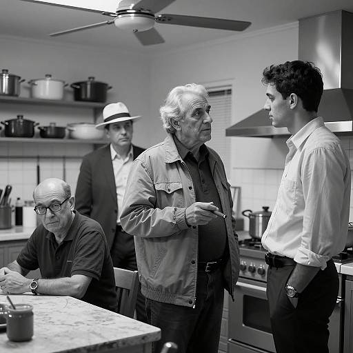 Vintage Kitchen Gathering of Four Men