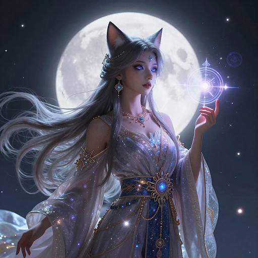 Serene Female Catfolk Mage Art