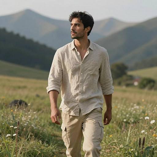 Serene Mountain Meadow Athletic Portrait