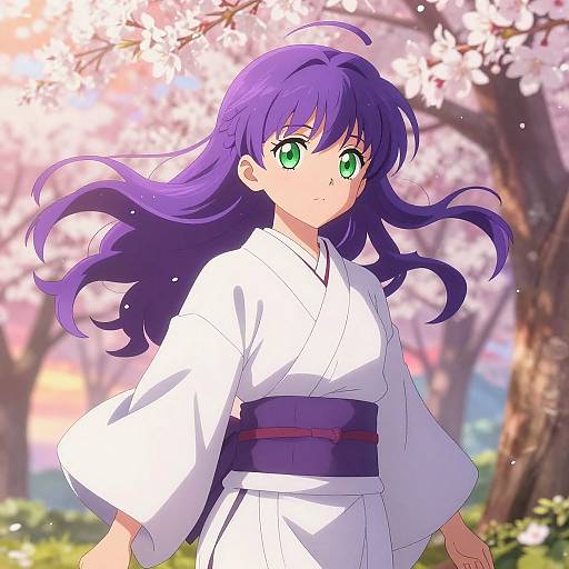 Anime Character in Cherry Blossom Garden