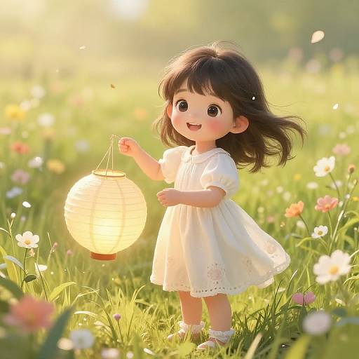 Bright-eyed Girl in Sunny Meadow