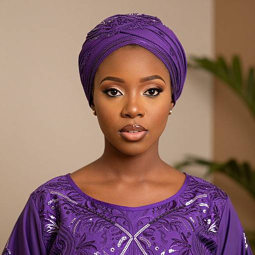 Woman in Purple Dress and Turban