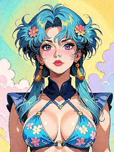 Anime Girl in Retro Floral Swimwear